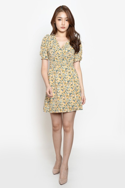 Ryleigh Floral Wrap Dress - Yellow