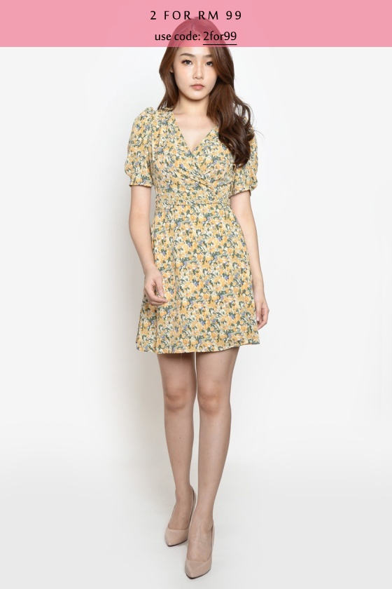 Ryleigh Floral Wrap Dress - Yellow