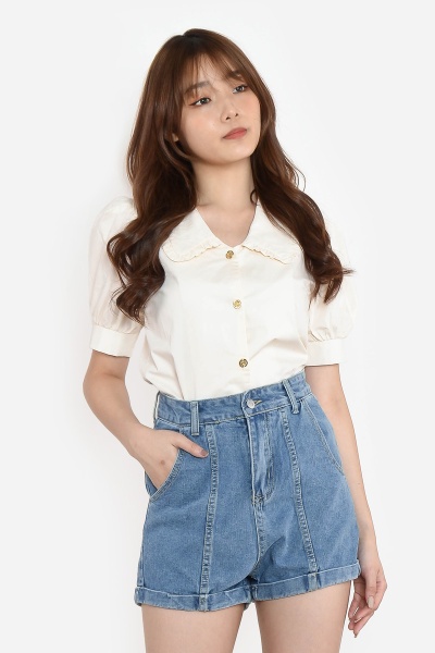 Gracia Babydoll Crop Top - Beige