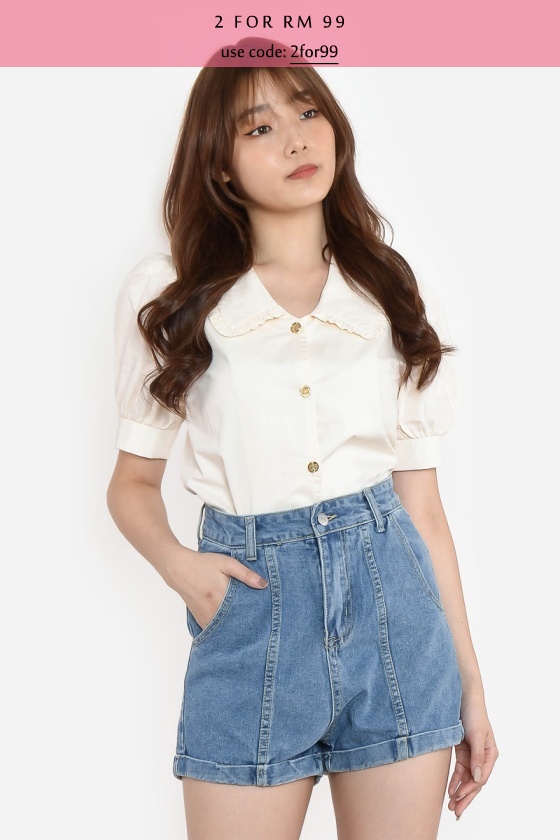 Gracia Babydoll Crop Top - Beige