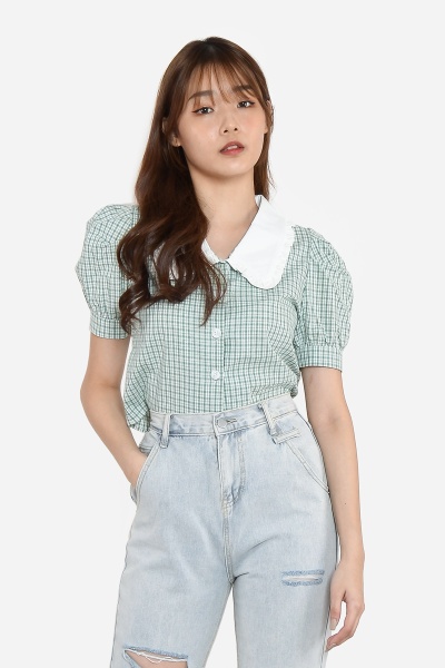 Muriel Gingham Babydoll Top - Mint