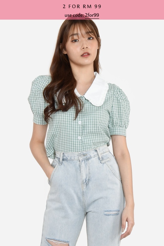 Muriel Gingham Babydoll Top - Mint