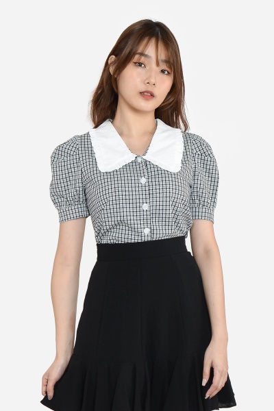 Muriel Gingham Babydoll Top - Black