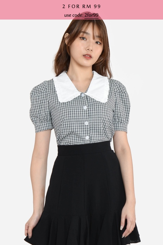 Muriel Gingham Babydoll Top - Black