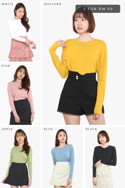 [2 FOR RM 69] Parthenia Round Neck Knitted Top