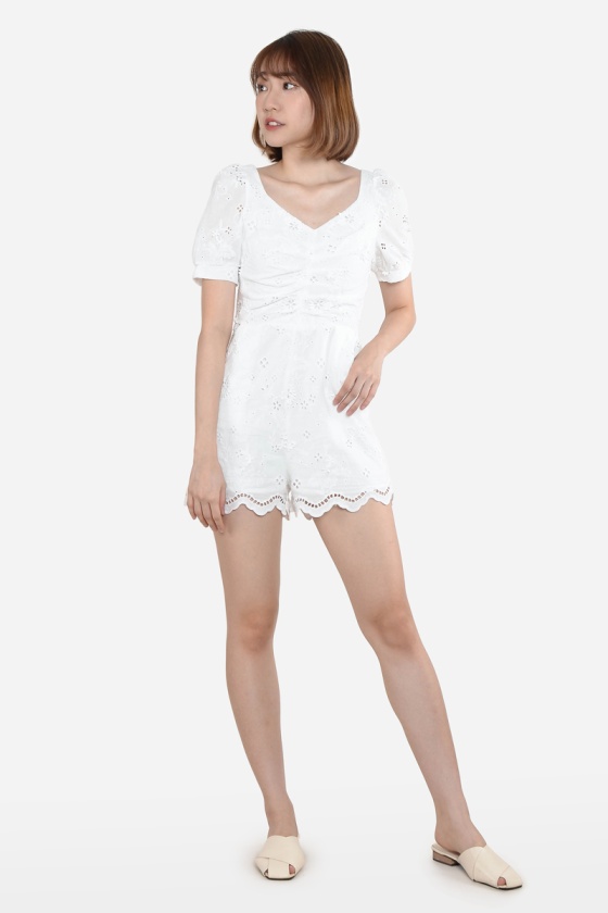 Eliana Eyelet Playsuit - White