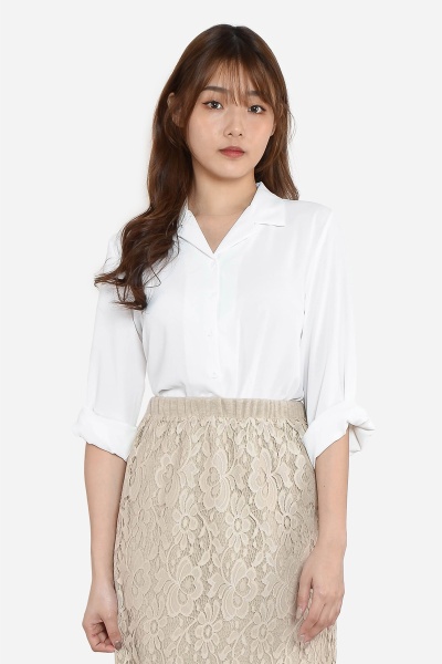 Camelia Basic Shirt - White (free inner singlet)