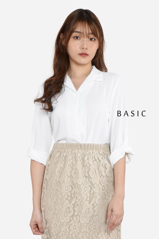 Camelia Basic Shirt - White (free inner singlet)