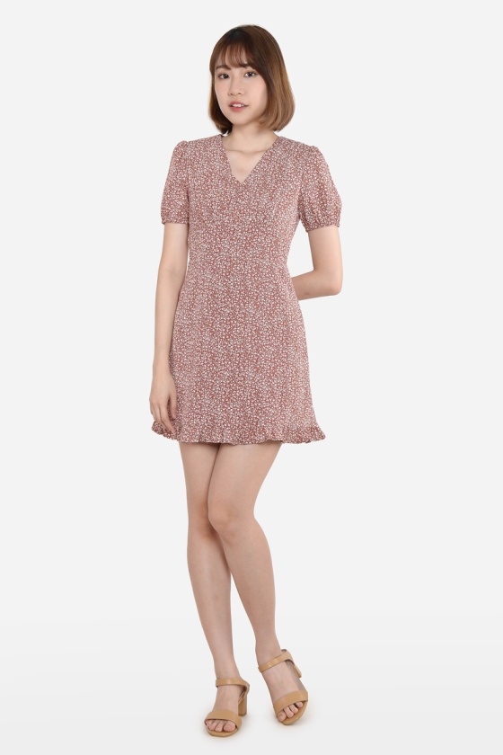 Taneka Floral Mini Dress - Coral