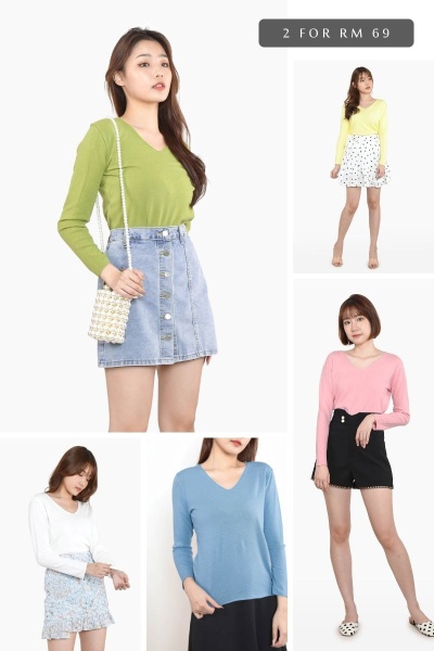 [2 FOR RM 69] Kaitlin V Neck Knitted Top