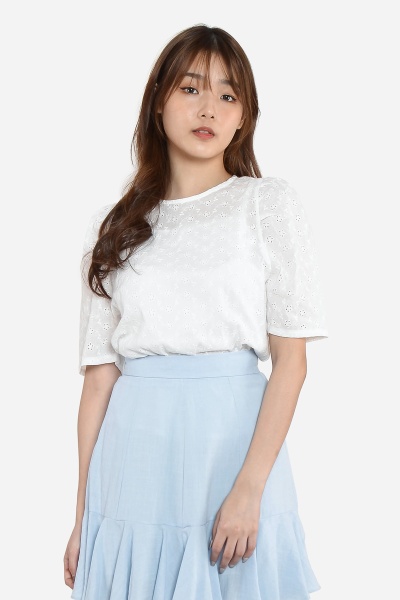 Alethia Puff Sleeve Top - White (free inner singlet)