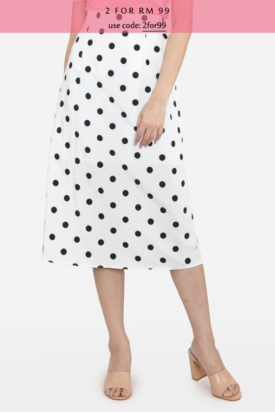 Laveta Polka Dot Midi Skirt - White