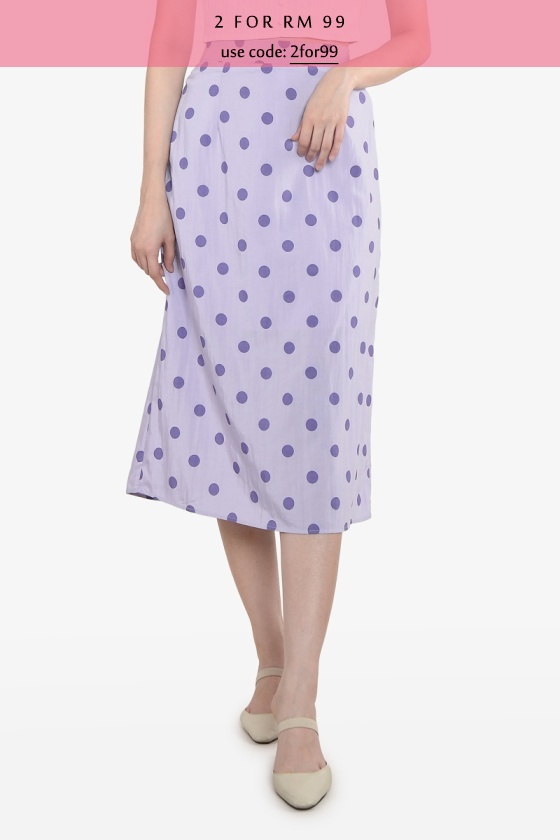 Laveta Polka Dot Midi Skirt - Purple