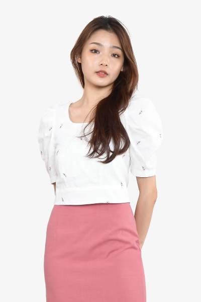 Inge Embroidery Floral Top - Pink