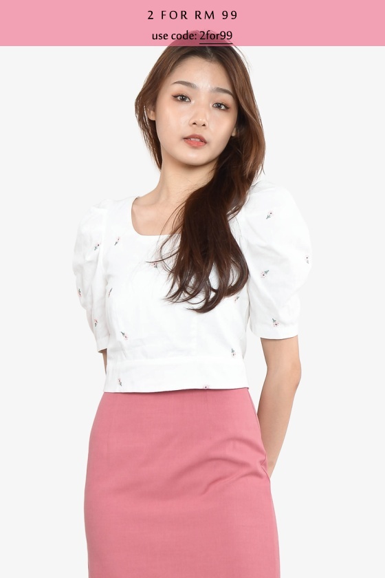 Inge Embroidery Floral Top - Pink