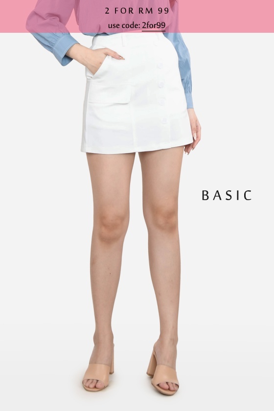 Eleonore Button Skort - White