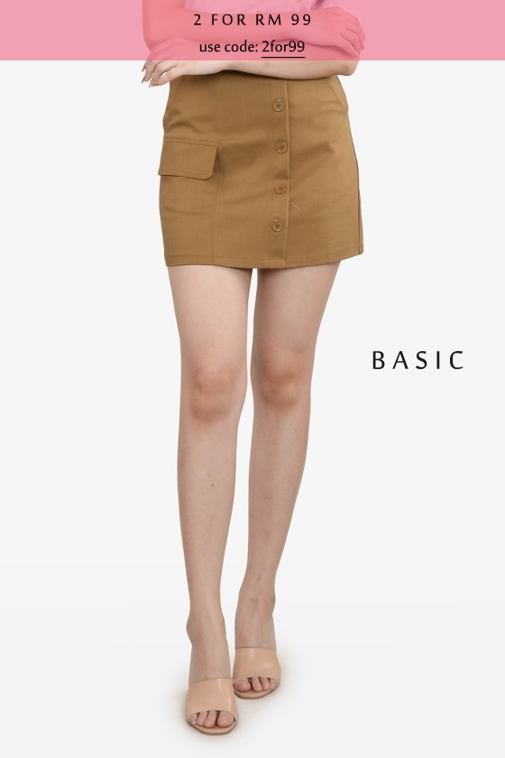 Eleonore Button Skort - Khaki