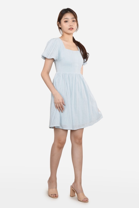Syreeta Puff Sleeve Dress - Light Blue