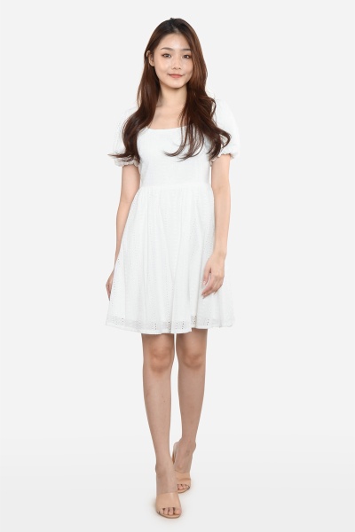 Syreeta Puff Sleeve Dress - White