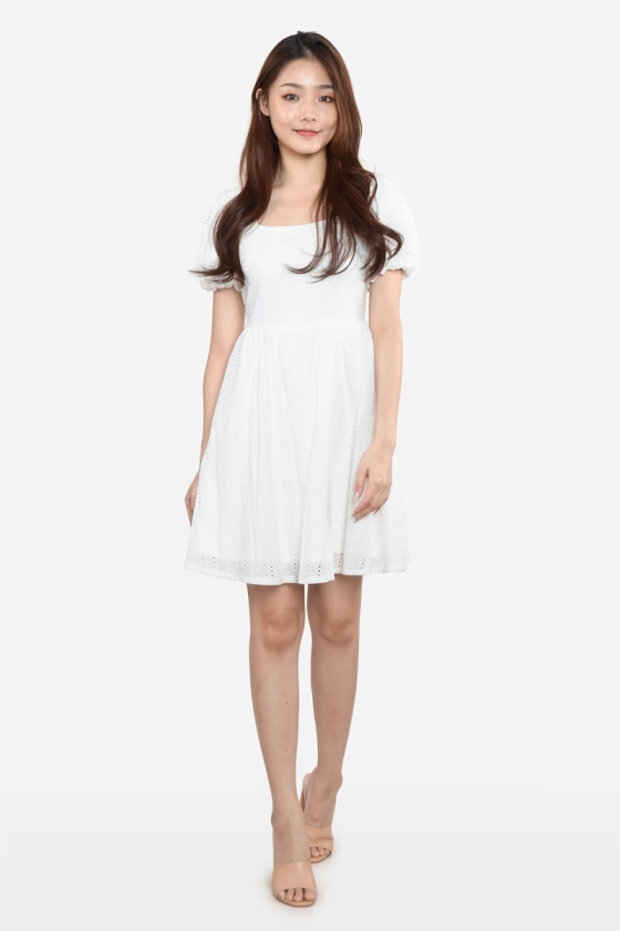 Syreeta Puff Sleeve Dress - White