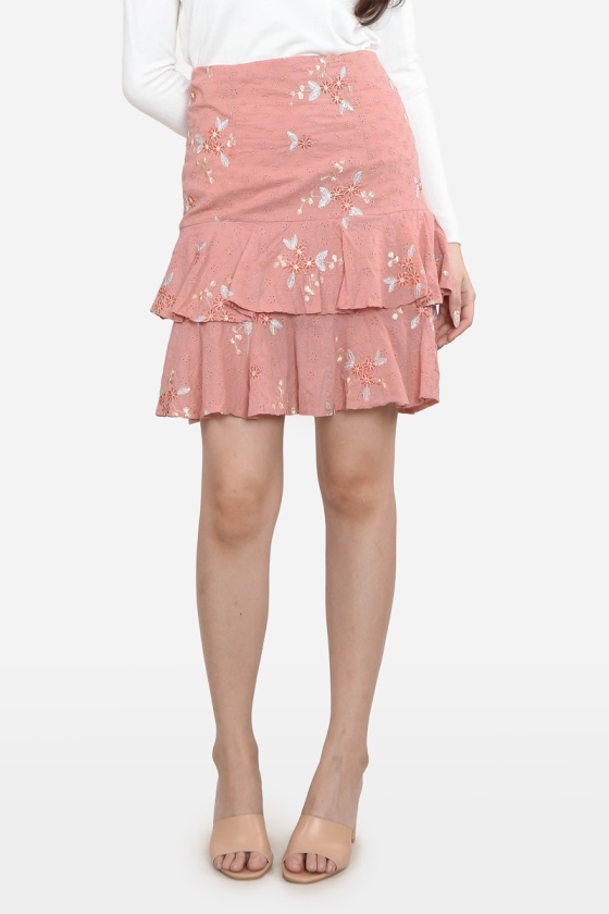 Marsha Floral Layered Skirt - Coral