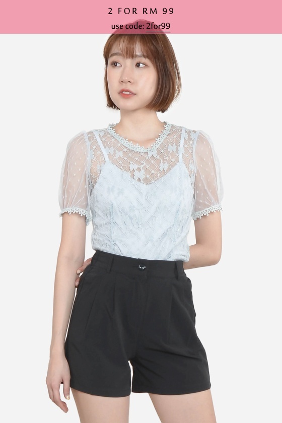Christel Lace Top - Light Blue