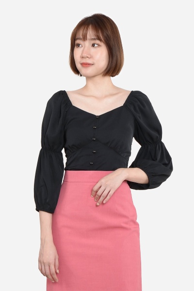 Genevie Puff Sleeve Top - Black