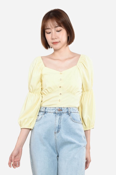 Genevie Puff Sleeve Top - Yellow