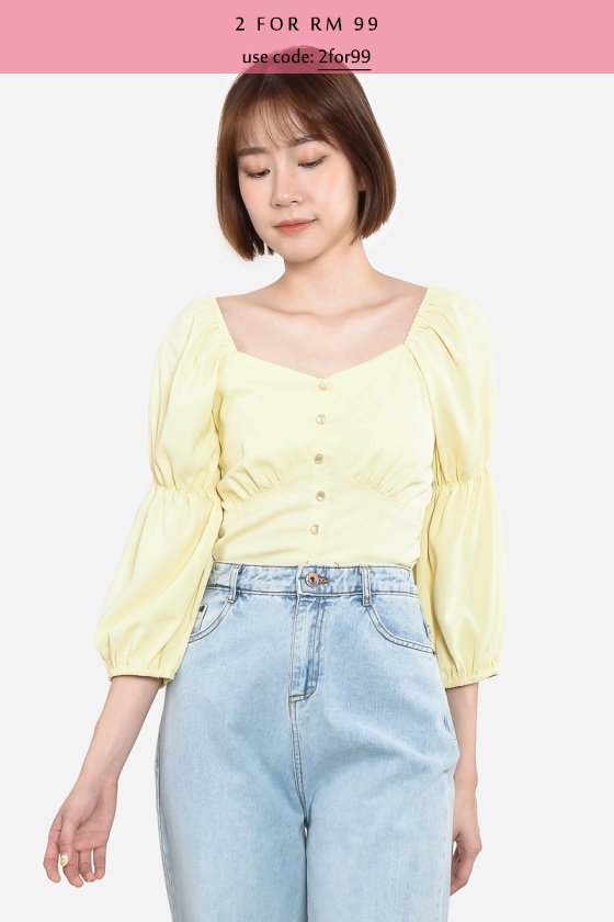 Genevie Puff Sleeve Top - Yellow