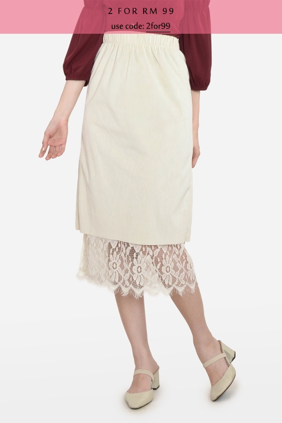 Pearly Lace Two-Way Skirt - Beige