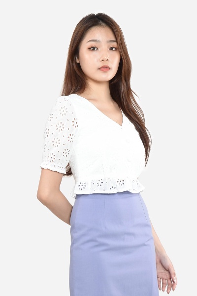 Tammara Eyelet Peplum Top - White