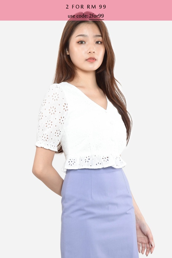 Tammara Eyelet Peplum Top - White