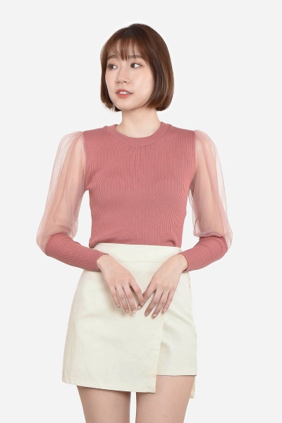 Alverta Puff Mesh Top - Pink