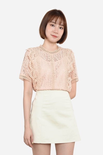 Nellie Crochet Lace Top - Peach