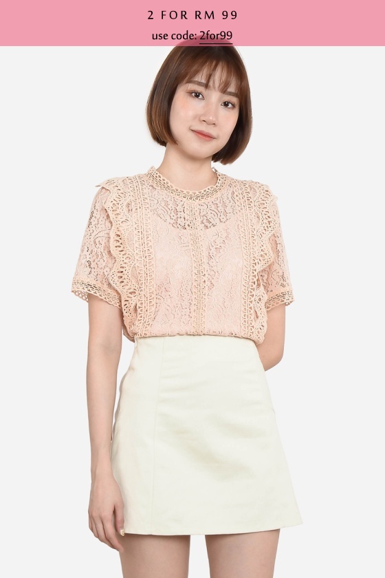 Nellie Crochet Lace Top - Peach