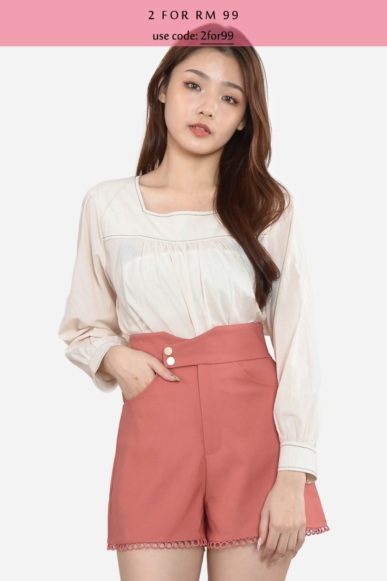 Nickole Square Neck Top - Beige