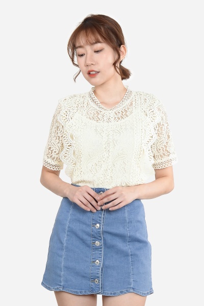 Nellie Crochet Lace Top - Beige
