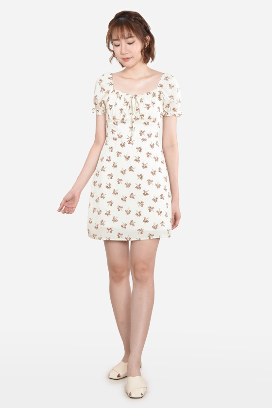 Louvenia Cinched Floral Dress - Beige