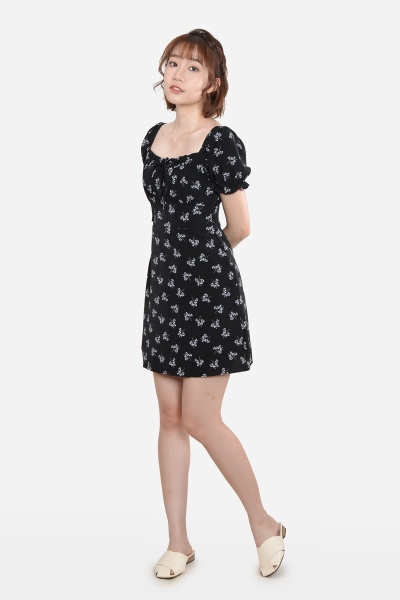 Louvenia Cinched Floral Dress - Black