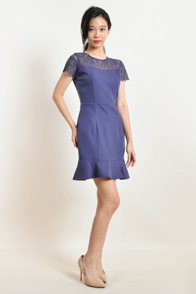 Niki Lace Mermaid Dress - Indigo