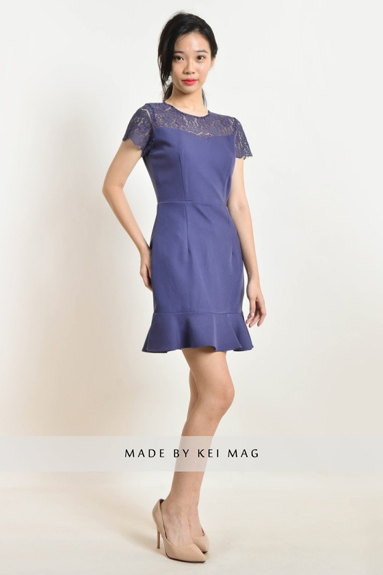 Niki Lace Mermaid Dress - Indigo
