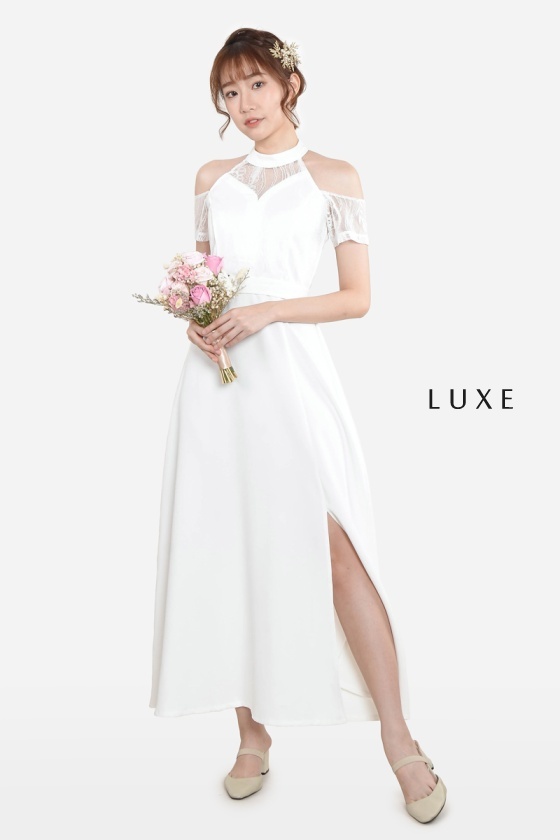 Linsey Cold Shoulder Lace Dress - White