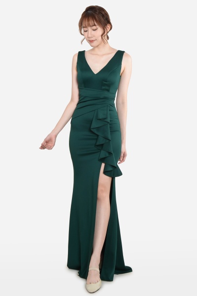 Aretha Deep V Slit Dress - Green Aretha Deep V Slit Dress - Green