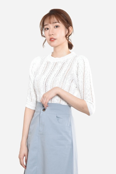 Celestine Knitted Puff Sleeve Top - White