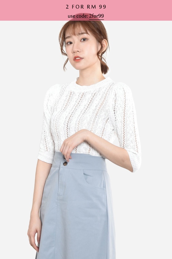 Celestine Knitted Puff Sleeve Top - White