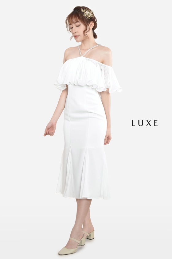 Kandra Halter Ruffle Dress - White