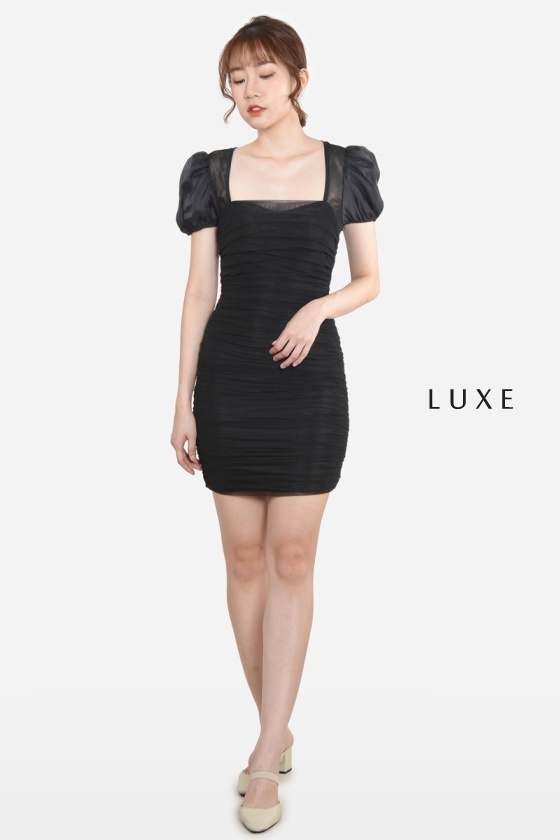 Reina Puff Sleeve Dress - Black