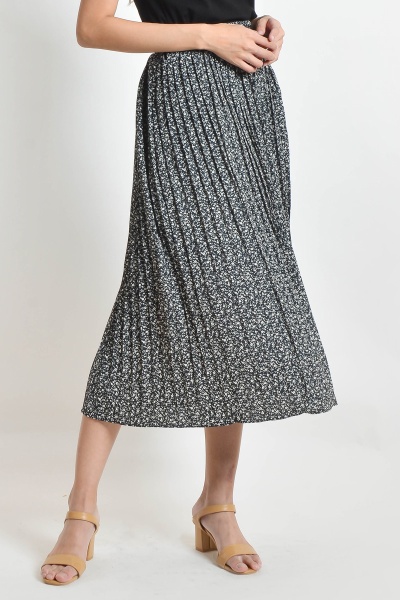 Katherine Floral Pleated Skirt - Black