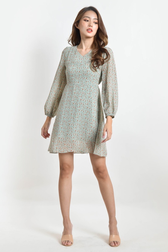 Mora Floral Dress - Ash Green