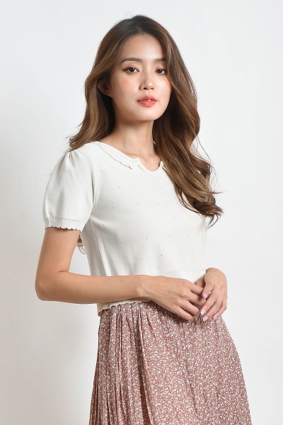 Vallie Knitted Crop Top - White
